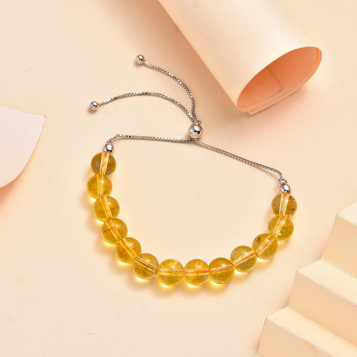 Citrine Adjustable Bracelet (Size - 6.5 - 9) in Rhodium Overlay Sterling Silver 40.0 Ct. 7955948 1
