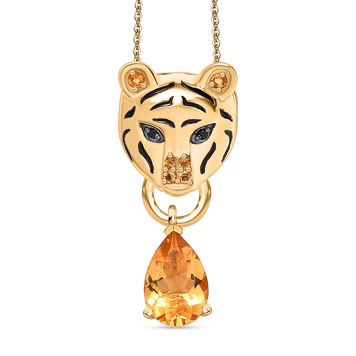 GP Tiger Totem Collection - Citrine and Black Spinel Tiger Head Pendant with Chain (Size 20) in 18K Yellow Gold Vermeil Plated Sterling Silver 4299758 0