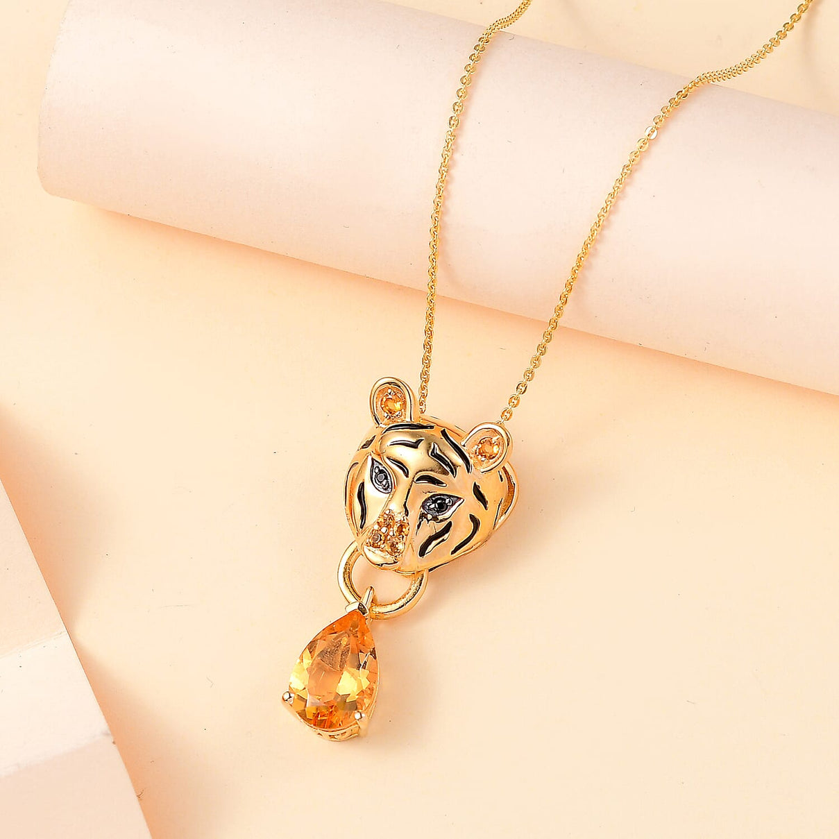 GP Tiger Totem Collection - Citrine and Black Spinel Tiger Head Pendant with Chain (Size 20) in 18K Yellow Gold Vermeil Plated Sterling Silver 4299758 1