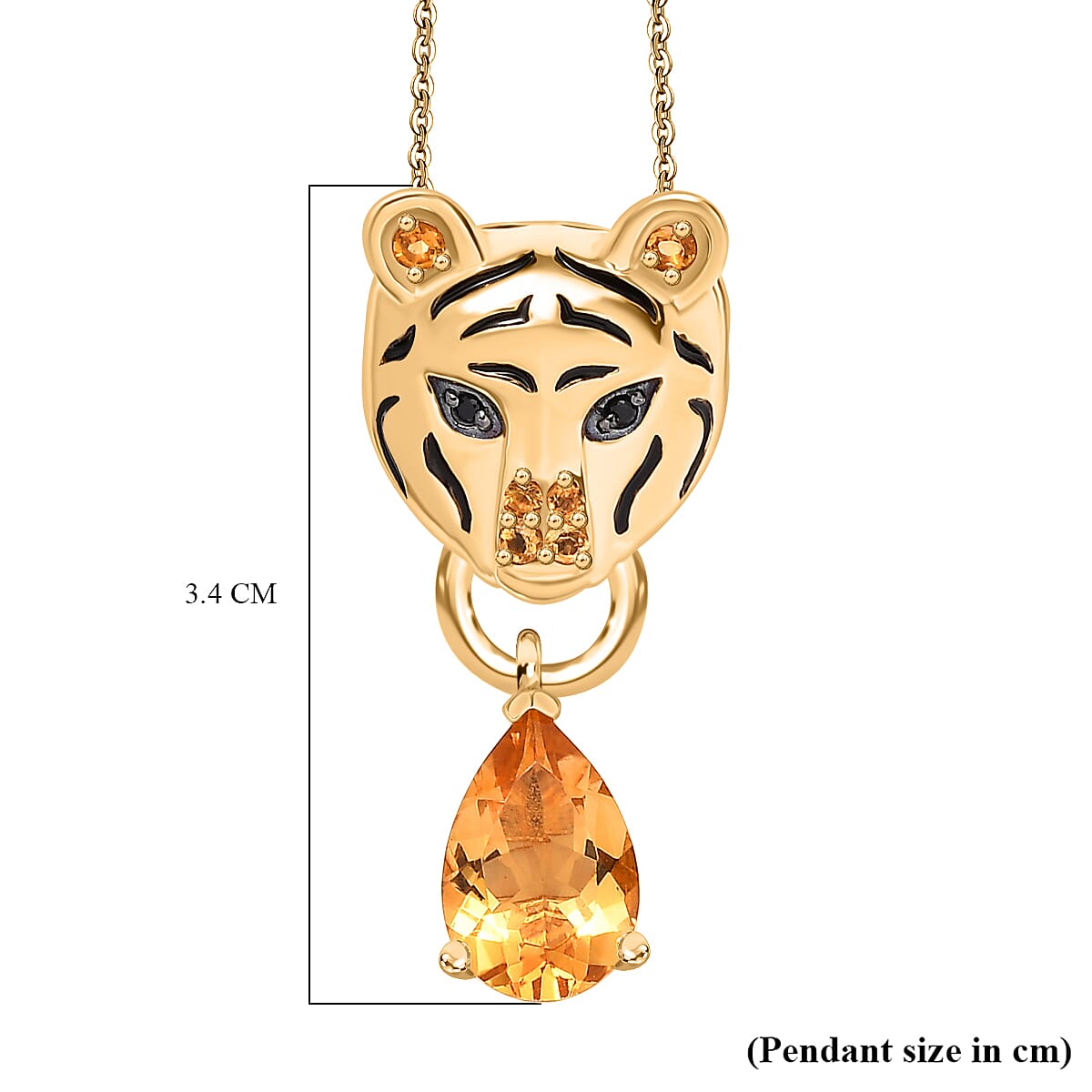 GP Tiger Totem Collection - Citrine and Black Spinel Tiger Head Pendant with Chain (Size 20) in 18K Yellow Gold Vermeil Plated Sterling Silver 4299758 6
