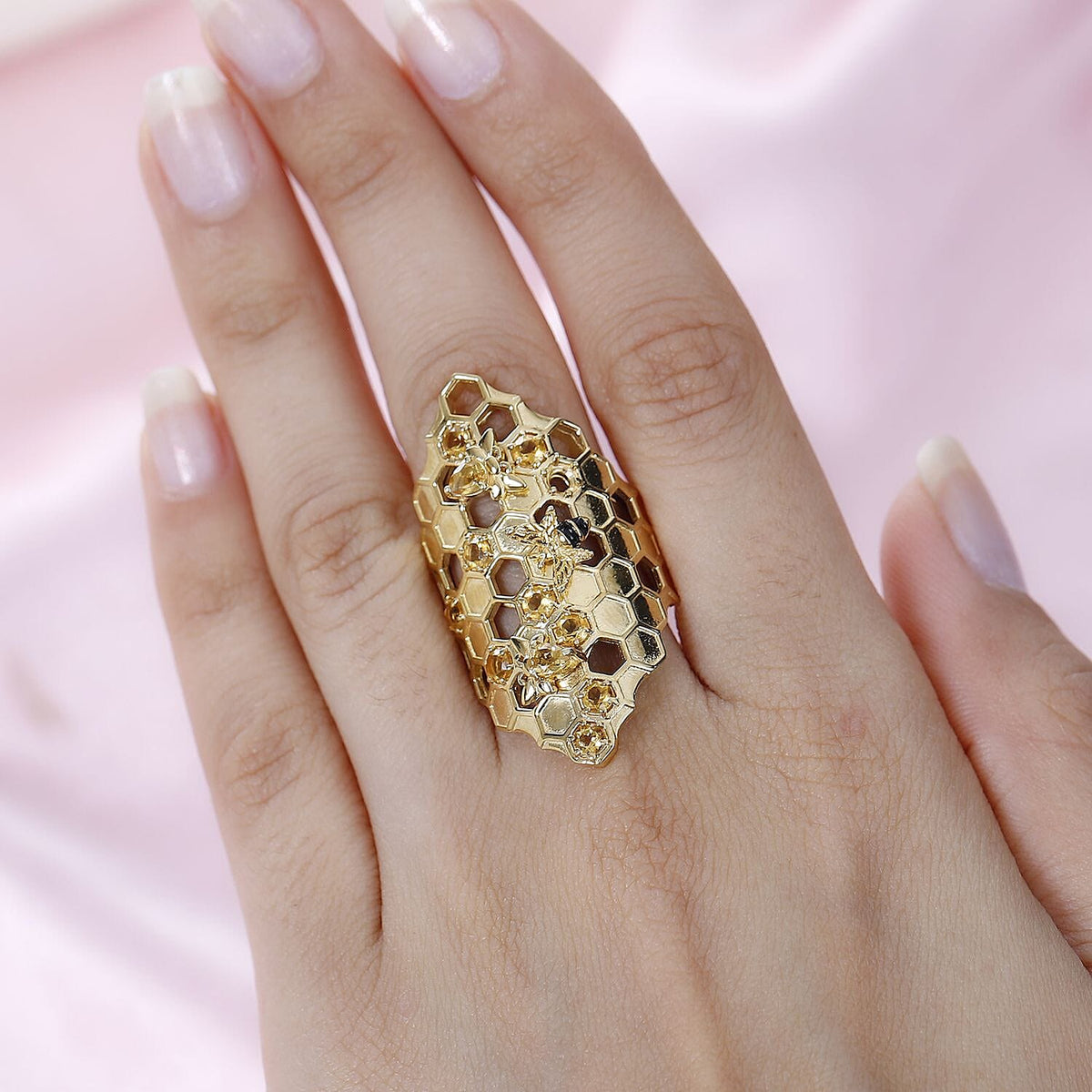 GP Honeycomb Collection - Citrine Ring in 18K Vermeil YG Plated Sterling Silver 1.50 Ct, Silver Wt. 11.92 Gms 7699644 2