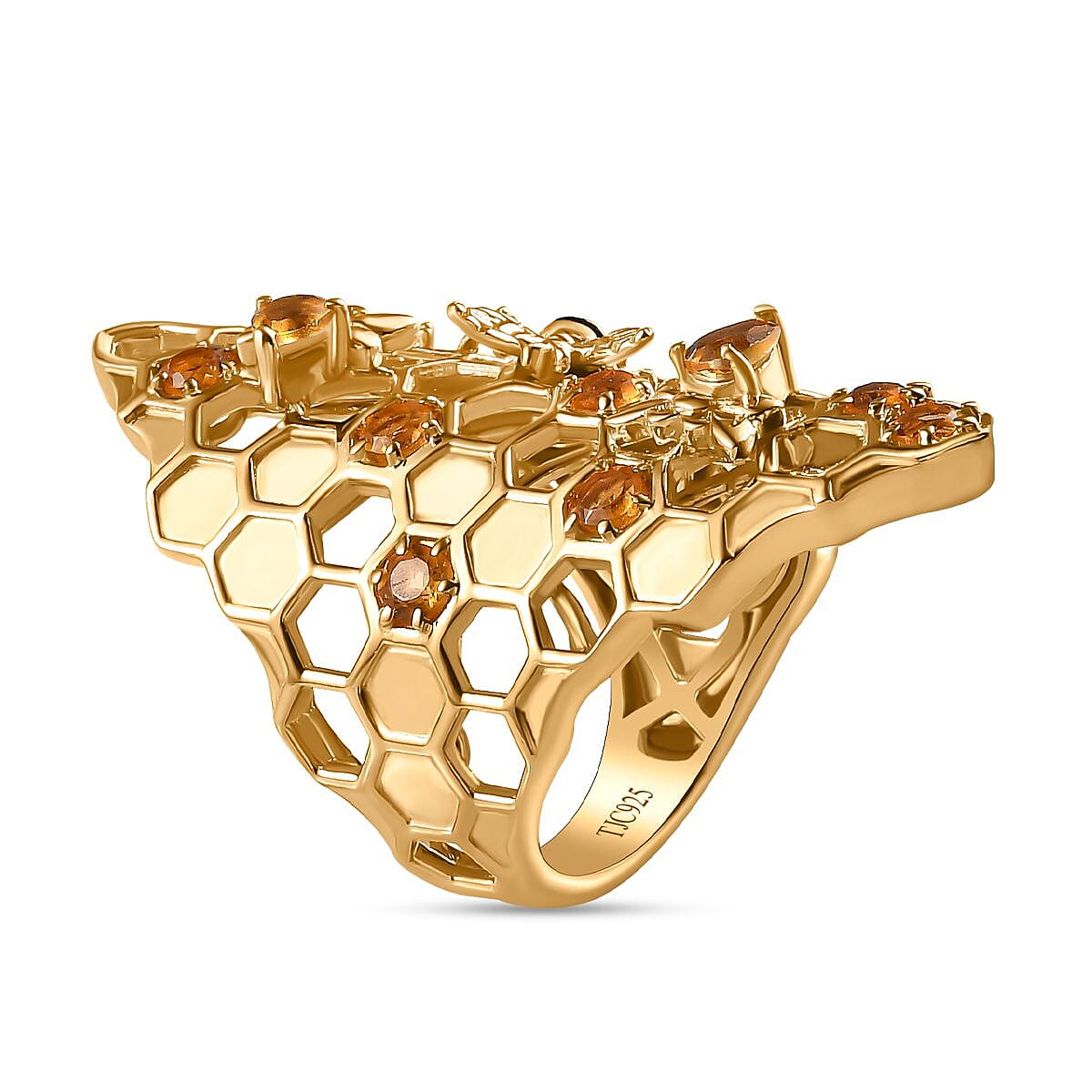 GP HoneyComb Collection - Citrine Ring in 18K YG Vermeil Plated Sterling Silver 1.33 Ct, Silver Wt 11.00 GM 7711880 3