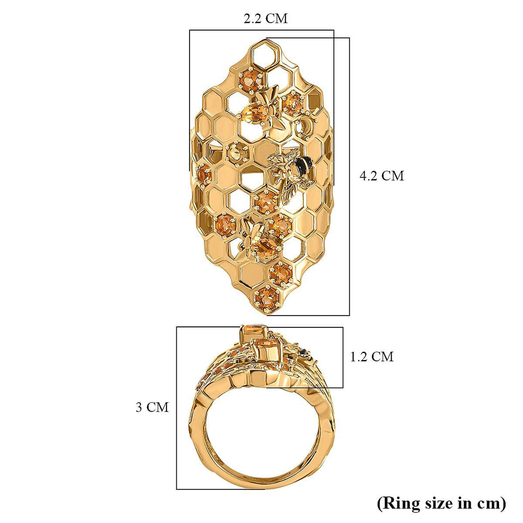 GP HoneyComb Collection - Citrine Ring in 18K YG Vermeil Plated Sterling Silver 1.33 Ct, Silver Wt 11.00 GM