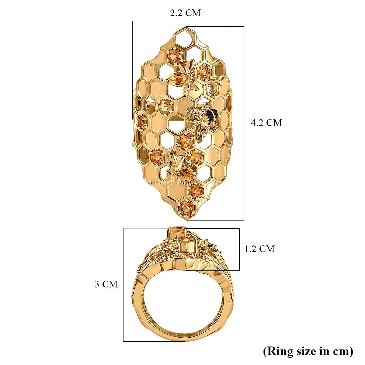 GP HoneyComb Collection - Citrine Ring in 18K YG Vermeil Plated Sterling Silver 1.33 Ct, Silver Wt 11.00 GM 7711880 5