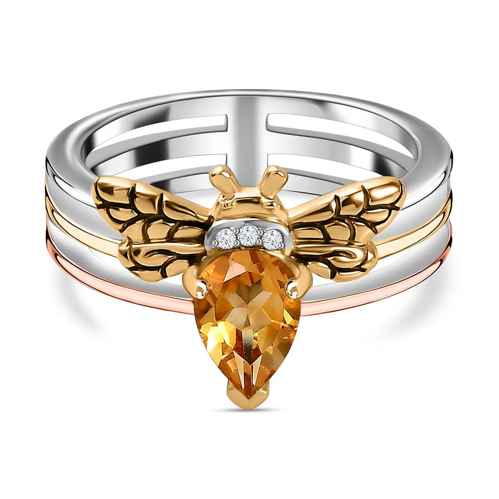 GP Honeycomb Collection - Citrine & Moissanite Band Ring in 18K Vermeil YG & Platinum Plated Sterling Silver