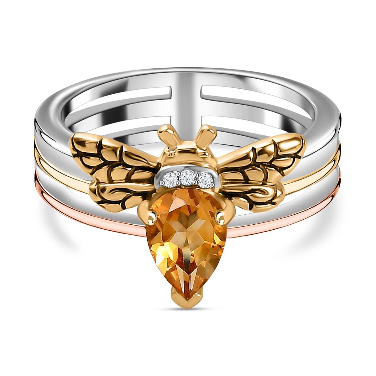 GP Honeycomb Collection  - Citrine and Moissanite Honeybee Ring in Platinum and 18K Vermeil Yellow Gold and Rose Gold Plated Sterling Silver 7731188 0