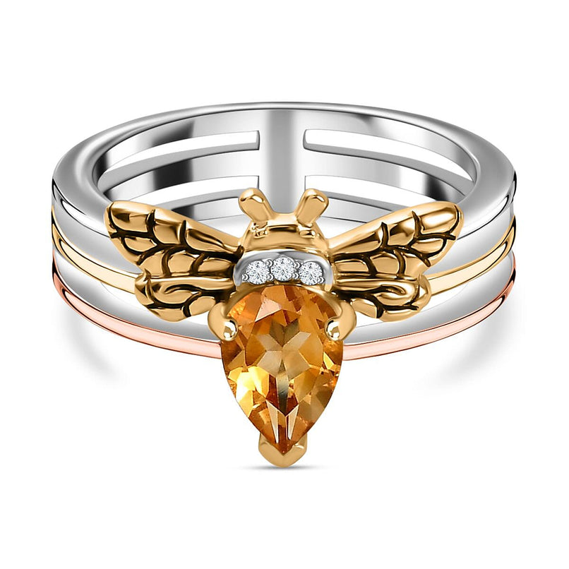 GP Honeycomb Collection - Citrine & Moissanite Band Ring in 18K Vermeil YG & Platinum Plated Sterling Silver