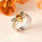 GP Honeycomb Collection - Citrine & Moissanite Band Ring in 18K Vermeil YG & Platinum Plated Sterling Silver