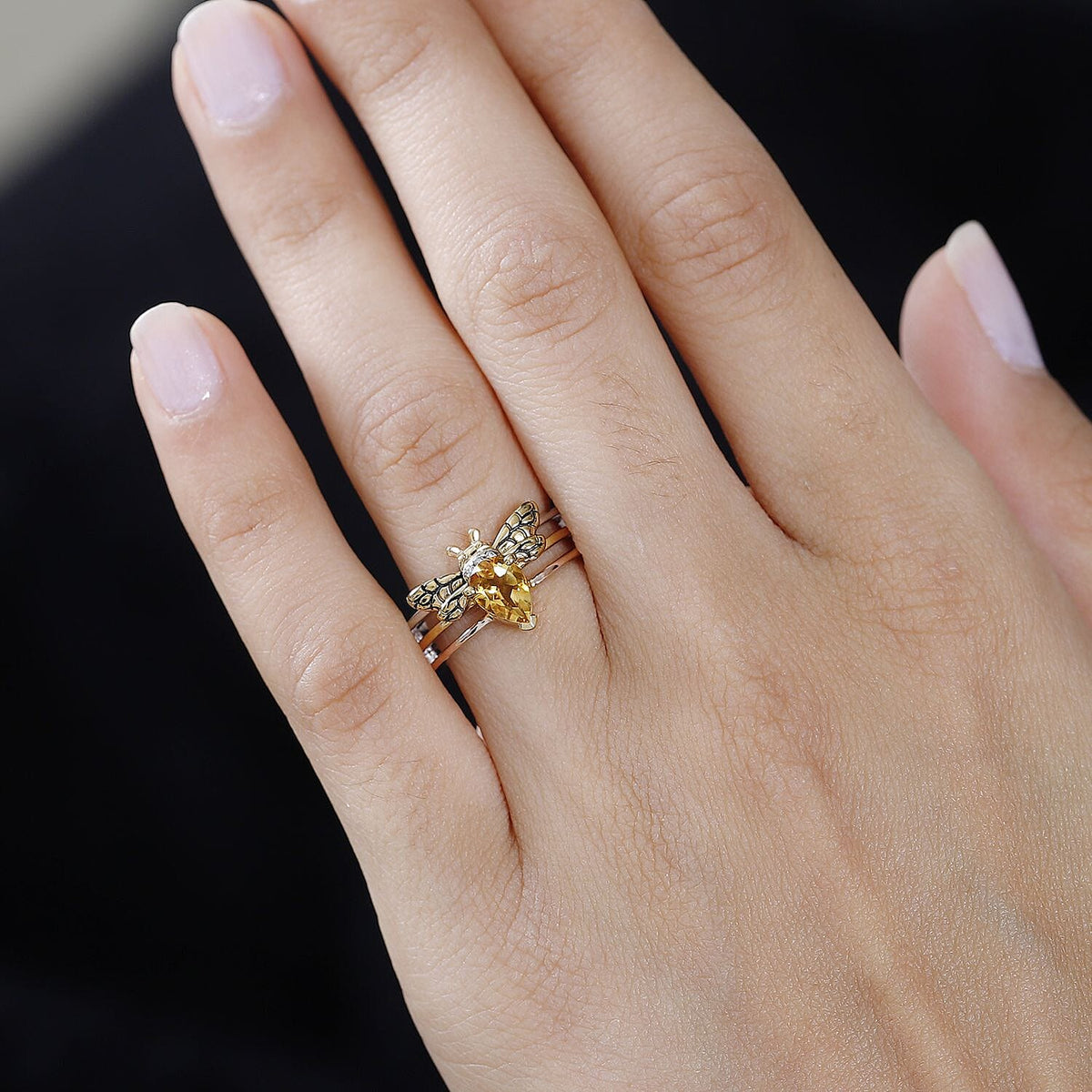 GP Honeycomb Collection  - Citrine and Moissanite Honeybee Ring in Platinum and 18K Vermeil Yellow Gold and Rose Gold Plated Sterling Silver 7731188 2