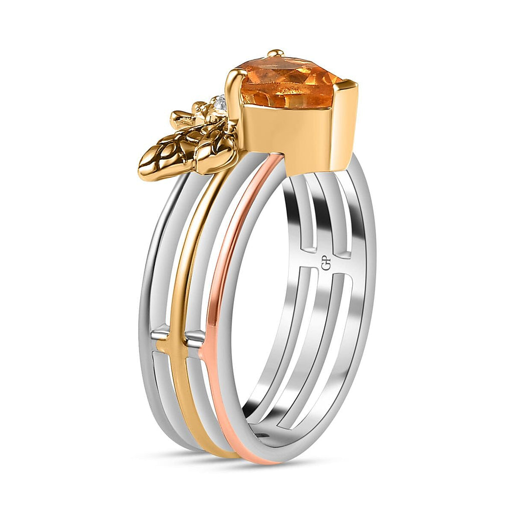 GP Honeycomb Collection - Citrine & Moissanite Band Ring in 18K Vermeil YG & Platinum Plated Sterling Silver