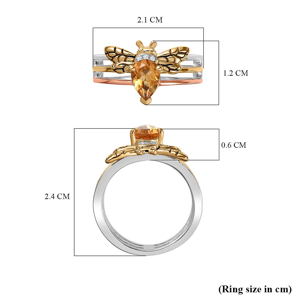 GP Honeycomb Collection  - Citrine and Moissanite Honeybee Ring in Platinum and 18K Vermeil Yellow Gold and Rose Gold Plated Sterling Silver 7731188 5