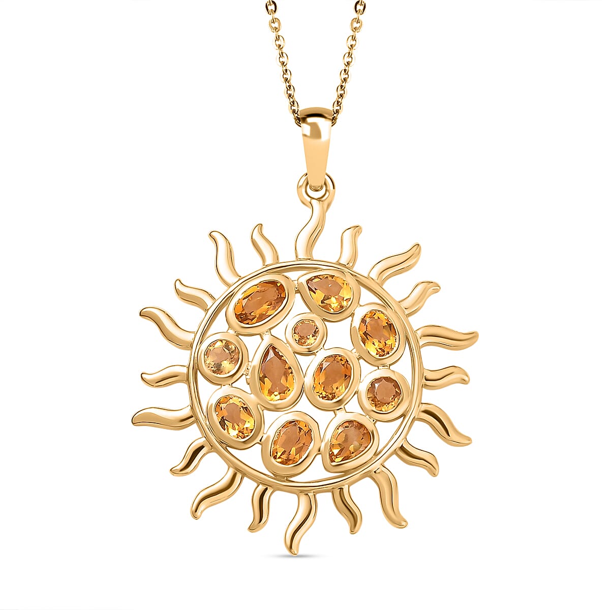 GP Celestial Collection - Citrine Sun Pendant with Chain (Size 20) in 18K Vermeil YG Plated Sterling Silver 1.59 Ct, Silver Wt. 5.73 Gms 4248634 0