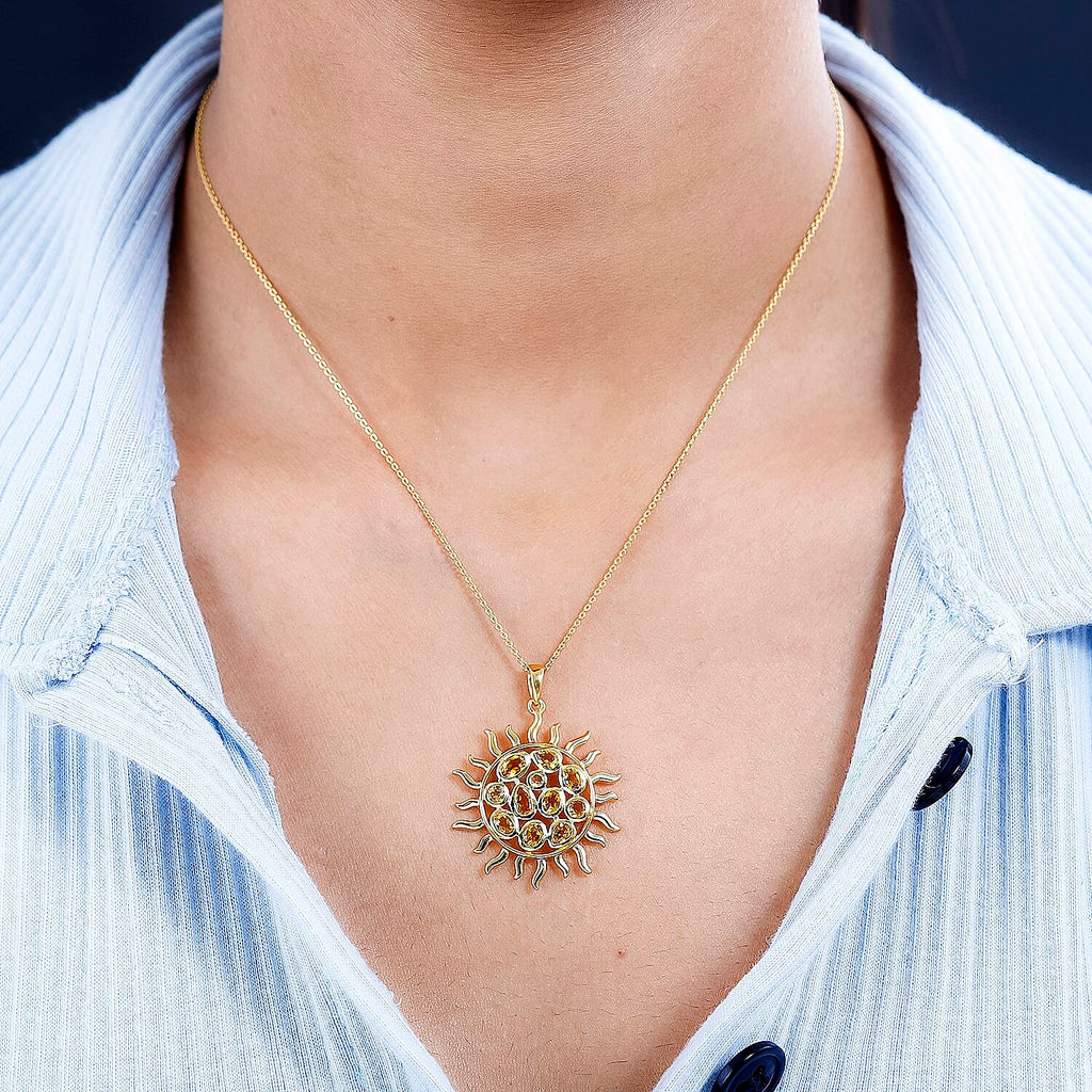 GP Celestial Collection - Citrine Sun Pendant with Chain (Size 20) in 18K Vermeil YG Plated Sterling Silver 1.59 Ct, Silver Wt. 5.73 Gms