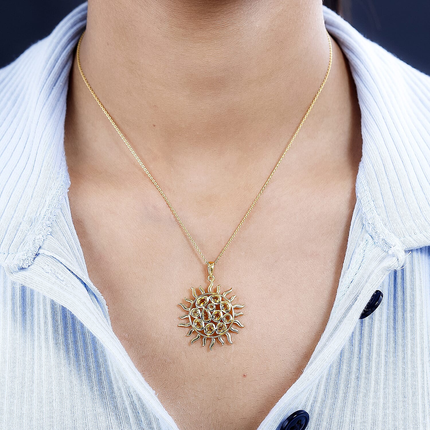GP Celestial Collection - Citrine Sun Pendant with Chain (Size 20) in 18K Vermeil YG Plated Sterling Silver 1.59 Ct, Silver Wt. 5.73 Gms 4248634 2