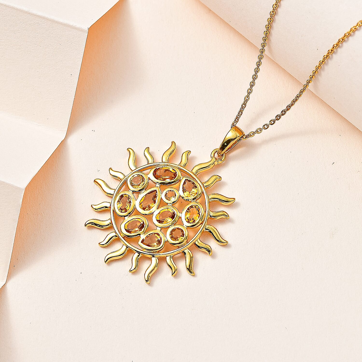 GP Celestial Collection - Citrine Sun Pendant with Chain (Size 20) in 18K Vermeil YG Plated Sterling Silver 1.59 Ct, Silver Wt. 5.73 Gms 4248634 3