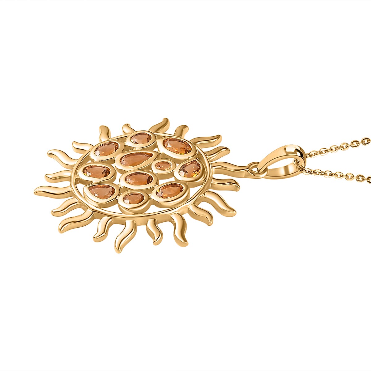 GP Celestial Collection - Citrine Sun Pendant with Chain (Size 20) in 18K Vermeil YG Plated Sterling Silver 1.59 Ct, Silver Wt. 5.73 Gms 4248634 4
