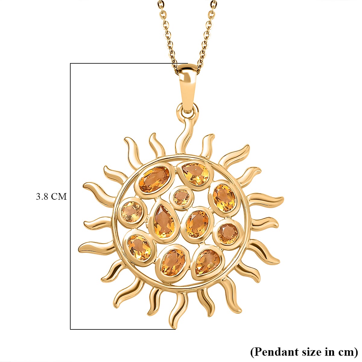 GP Celestial Collection - Citrine Sun Pendant with Chain (Size 20) in 18K Vermeil YG Plated Sterling Silver 1.59 Ct, Silver Wt. 5.73 Gms 4248634 7