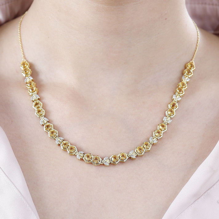GP HoneyComb Collection - Citrine and Natural Zircon Cluster Necklace (Size - 20) in 18K Yellow Gold Vermeil Plated Sterling Silver 6.86 Ct, Silver Wt. 16.41 Gms 7781183 2