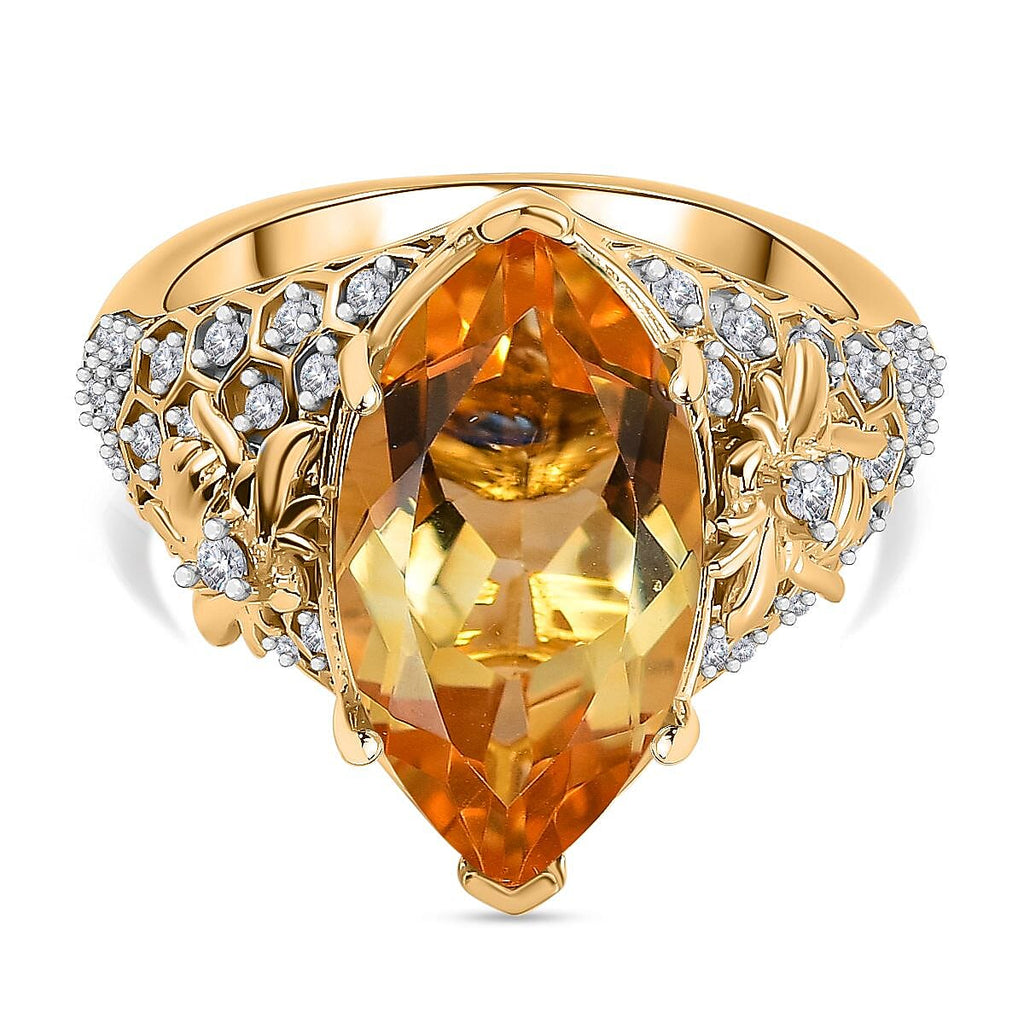 GP Honeycomb Collection - Citrine, Blue Sapphire & White Zircon Ring in 18K Vermeil Yellow Gold Plated Sterling Silver 6.20 Ct.