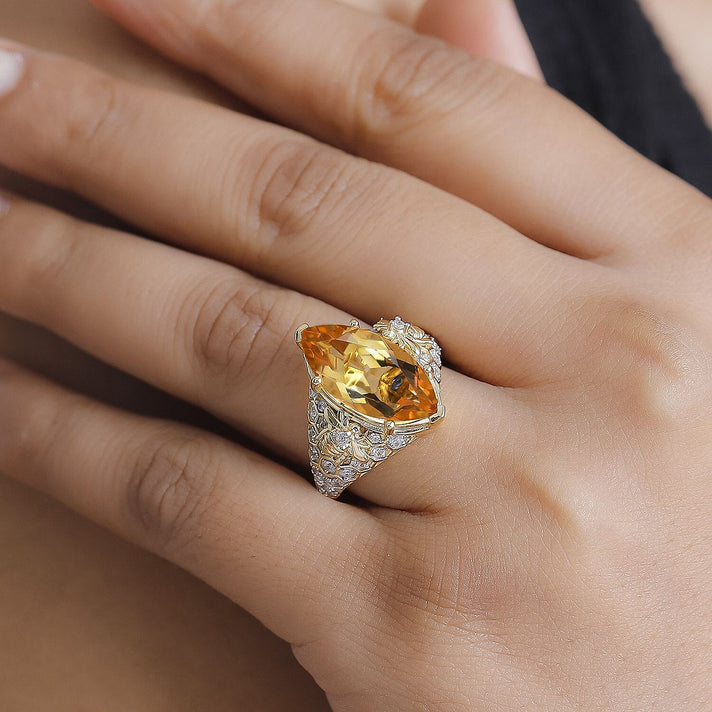 GP Honeycomb Collection - Citrine, White Zircon Ring in 18K Yellow Gold Vermeil Sterling Silver 7979579 2