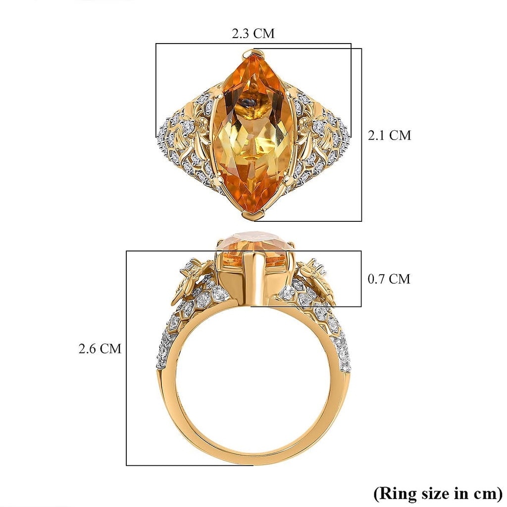 GP Honeycomb Collection - Citrine, Blue Sapphire & White Zircon Ring in 18K Vermeil Yellow Gold Plated Sterling Silver 6.20 Ct.
