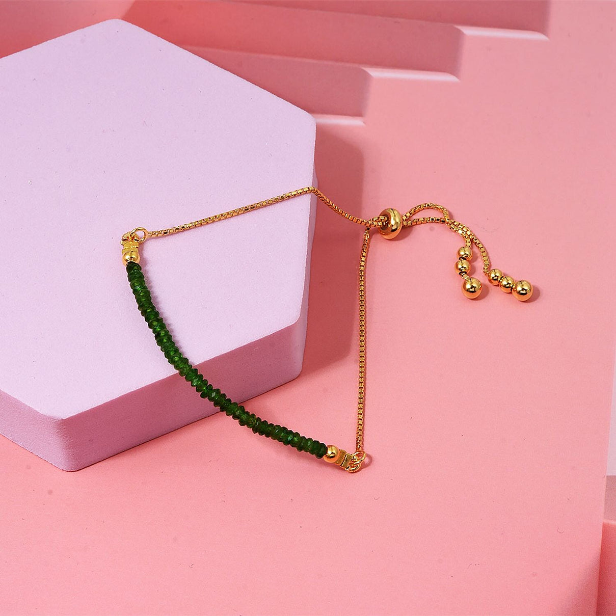 Chrome Diopside Bracelet (Size 6.5 - 8 Adjustable) in Yellow Gold Plated Sterling Silver 7.00 Ct. 8323650 2