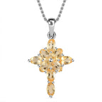 Citrine Cross Pendant with Stainless Steel Chain (Size 20) in Sterling Silver 1.91 Ct.