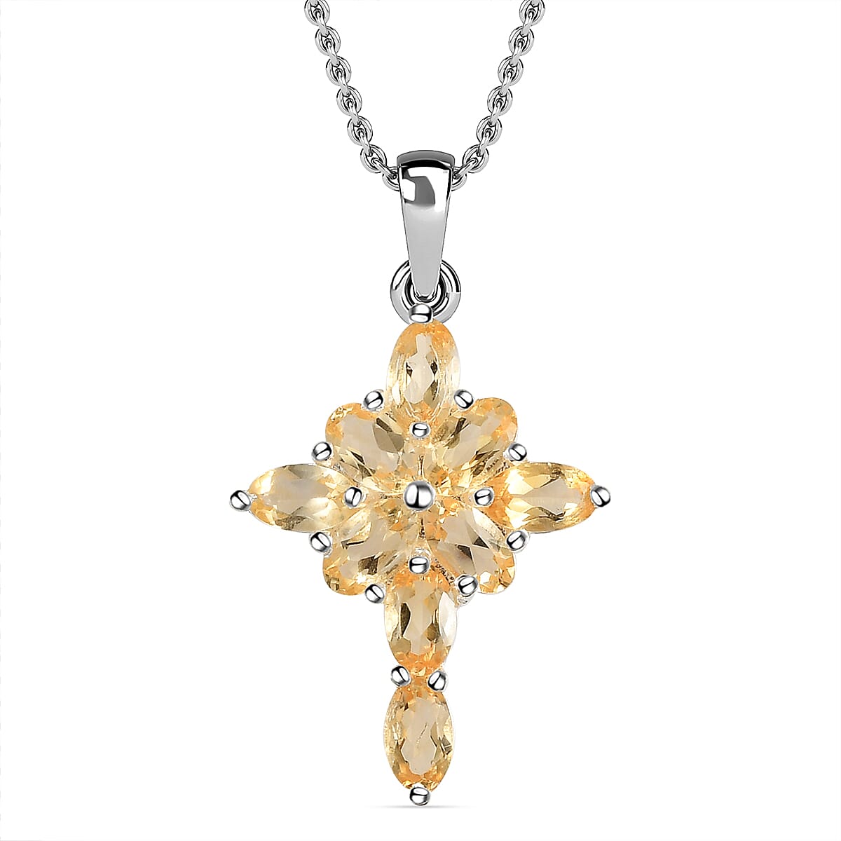 Citrine Cross Pendant with Stainless Steel Chain (Size 20) in Sterling Silver 1.91 Ct. 4400891 0
