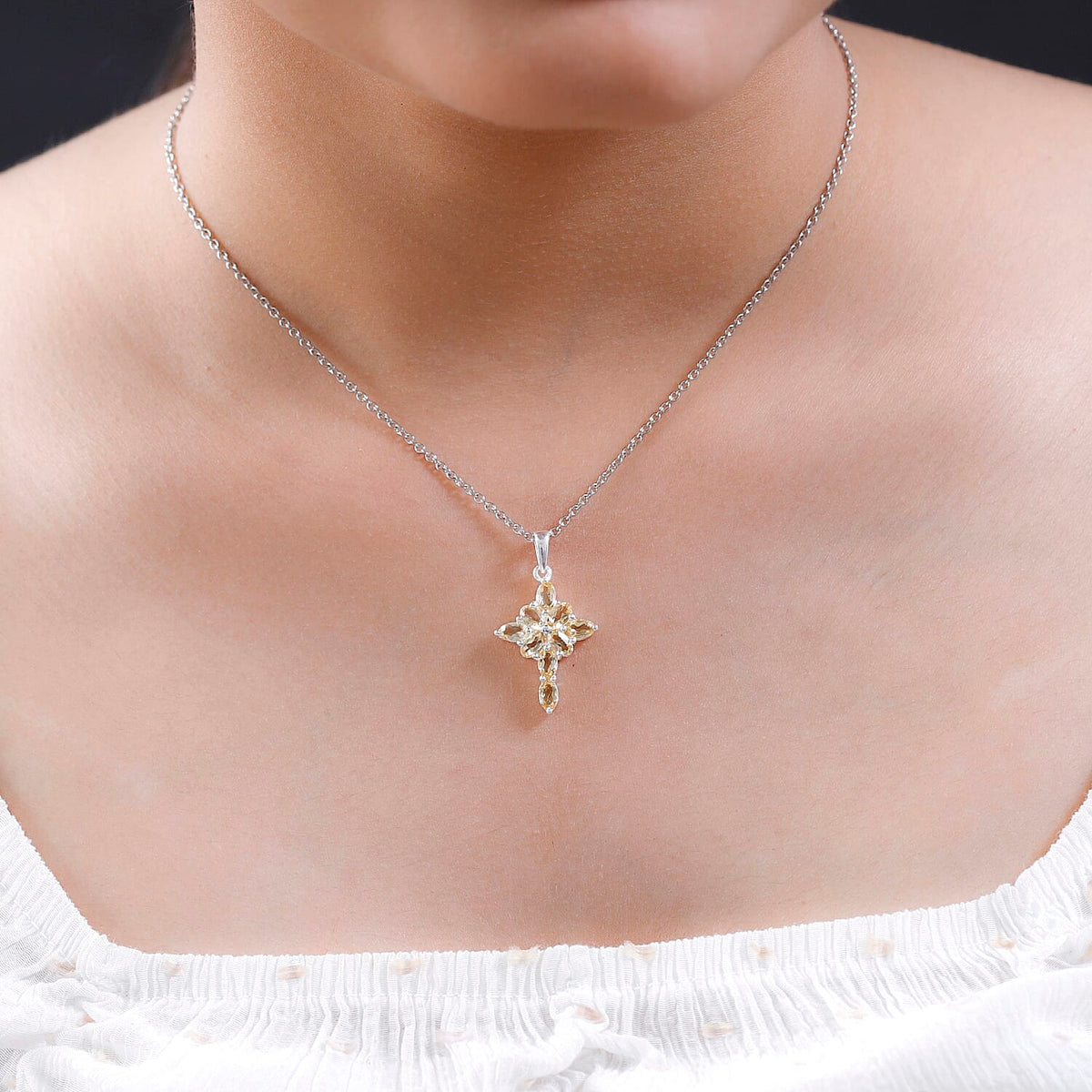 Citrine Cross Pendant with Stainless Steel Chain (Size 20) in Sterling Silver 1.91 Ct. 4400891 2