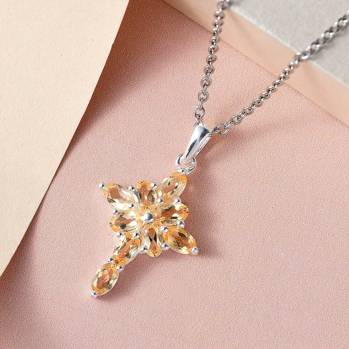 Citrine Cross Pendant with Stainless Steel Chain (Size 20) in Sterling Silver 1.91 Ct. 4400891 3