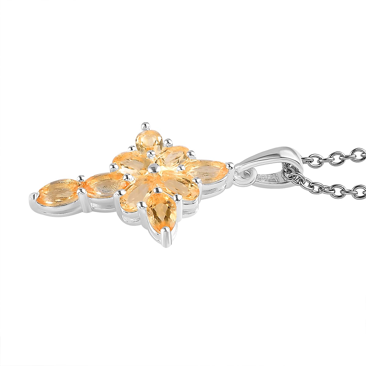 Citrine Cross Pendant with Stainless Steel Chain (Size 20) in Sterling Silver 1.91 Ct. 4400891 4