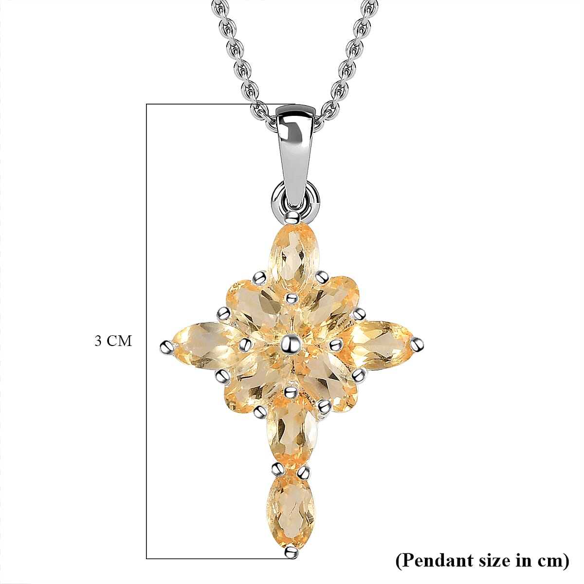 Citrine Cross Pendant with Stainless Steel Chain (Size 20) in Sterling Silver 1.91 Ct. 4400891 6