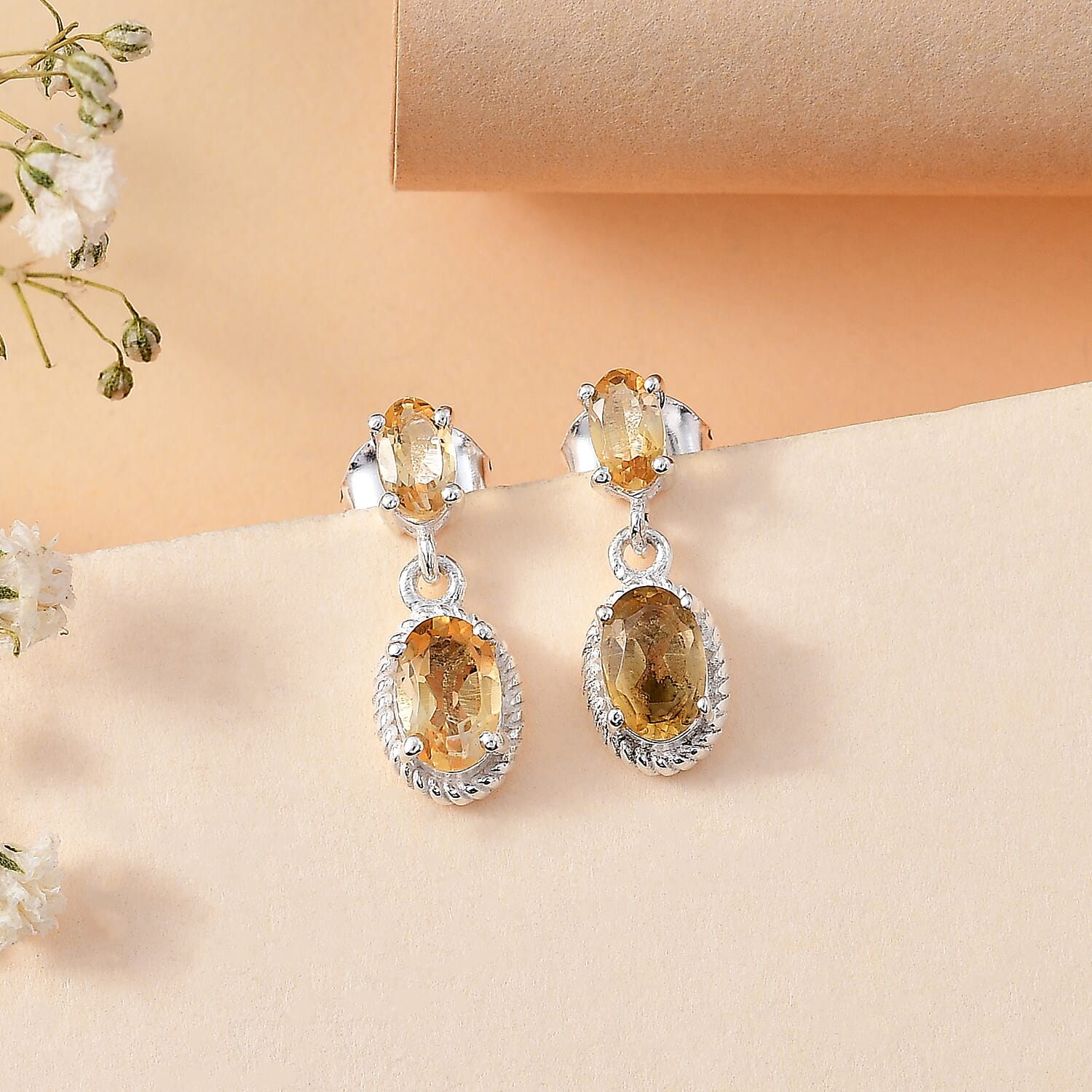 Citrine Dangle Earrings Sterling Silver 1.25 Ct 7812460 2
