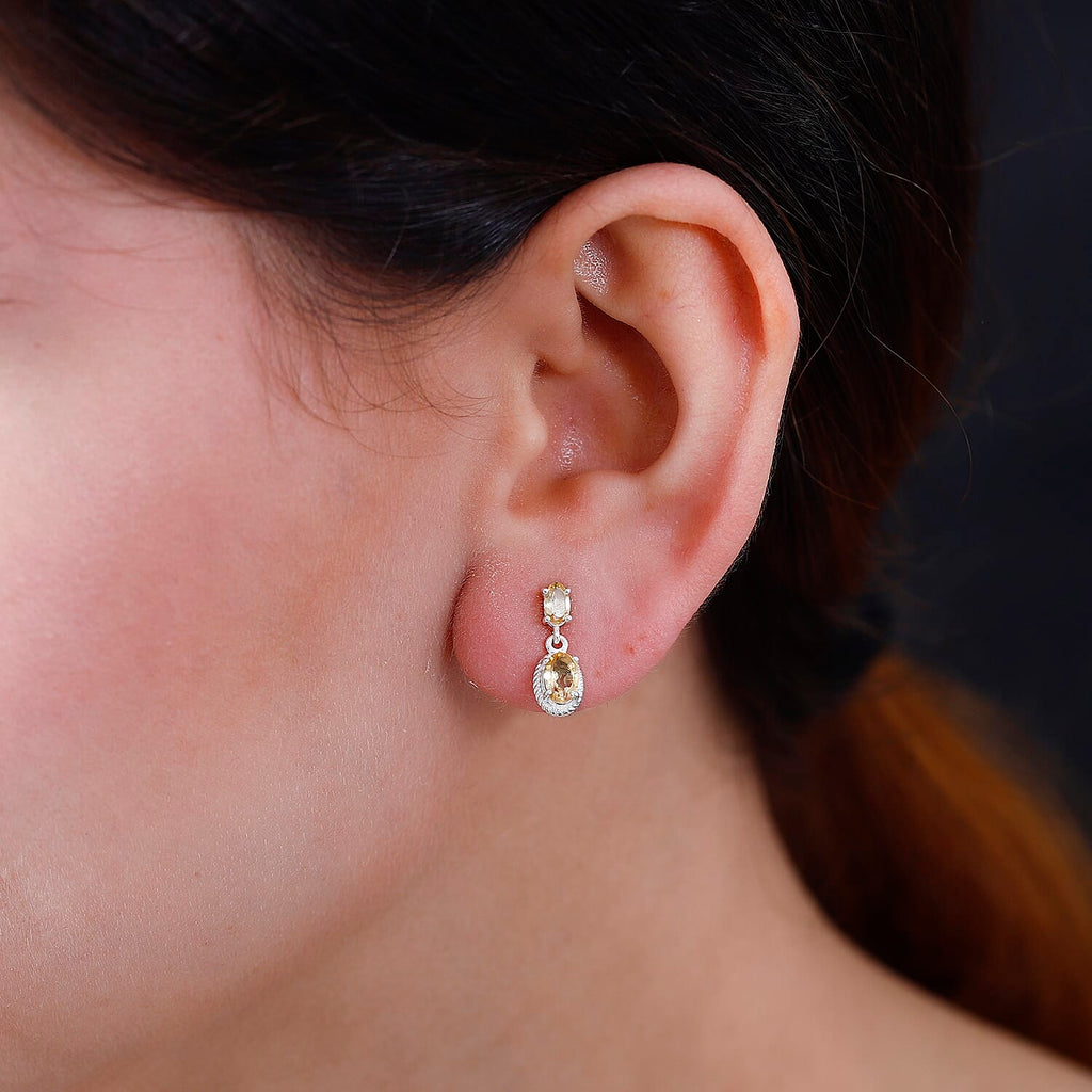 Citrine Dangle Earrings Sterling Silver 1.25 Ct