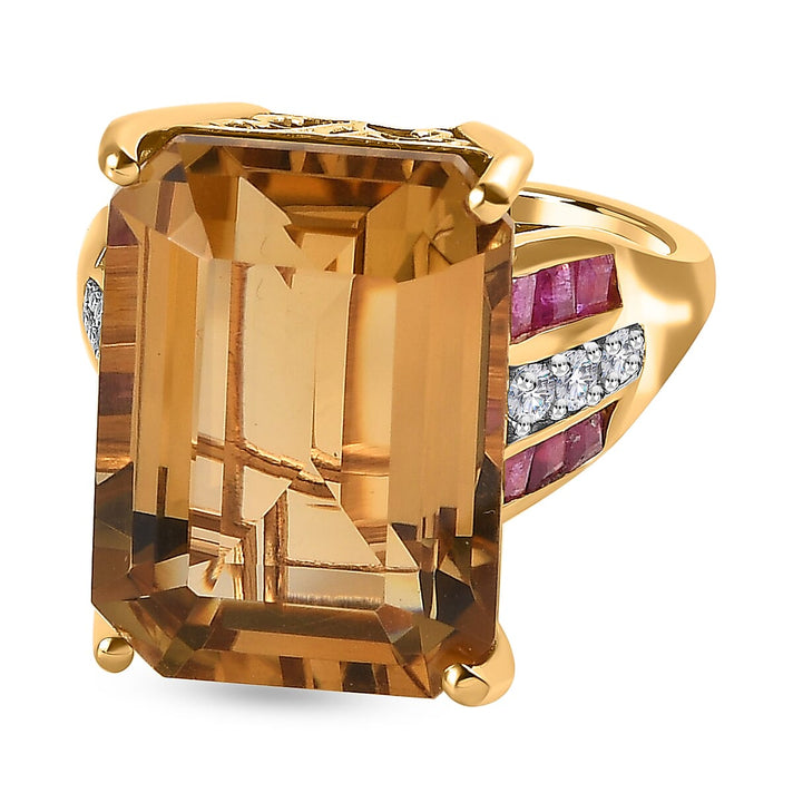 Collectors Edition Minas Gerais Citrine Emerald Cut 18X13mm, African Ruby and Natural Zircon Ring in 18K Yellow Gold Vermeil Plated Sterling Silver 16.54 Ct 7553284 1