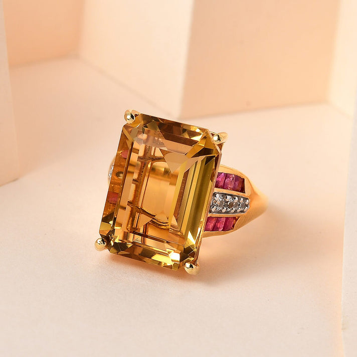 Collectors Edition Minas Gerais Citrine Emerald Cut 18X13mm, African Ruby and Natural Zircon Ring in 18K Yellow Gold Vermeil Plated Sterling Silver 16.54 Ct 7553284 2