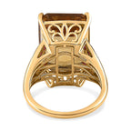 Collectors Edition Minas Gerais Citrine Emerald Cut 18X13mm, Ruby (FF) & Natural Zircon Ring in 18K Vermeil Yellow Gold Plated Sterling Silver 16.97 Ct, Silver Wt. 5.11 Gms.