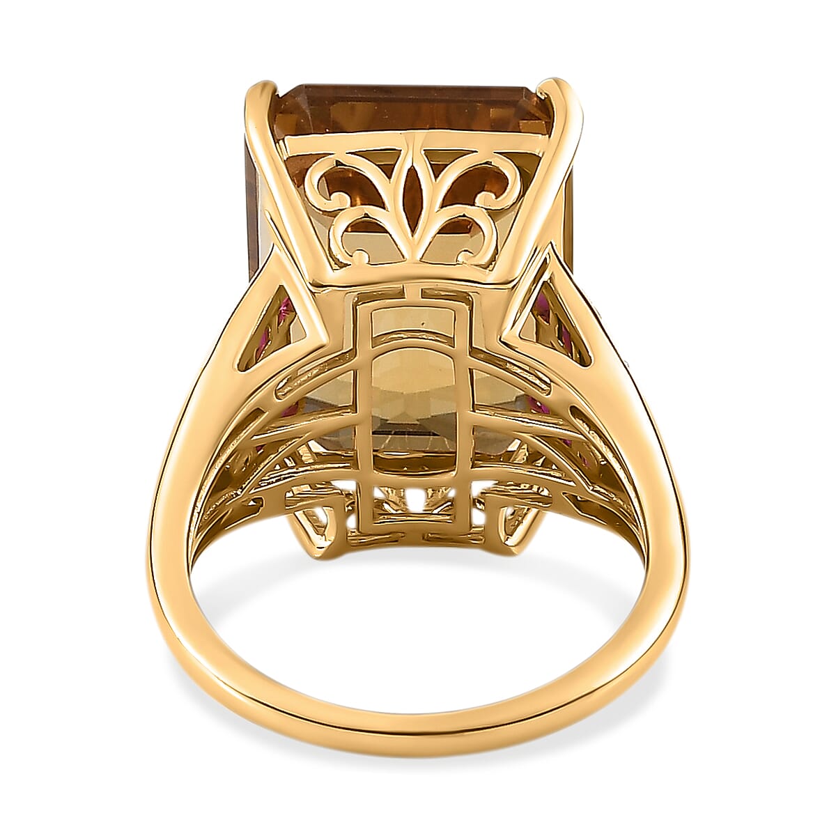 Collectors Edition Minas Gerais Citrine Emerald Cut 18X13mm, African Ruby and Natural Zircon Ring in 18K Yellow Gold Vermeil Plated Sterling Silver 16.54 Ct V32517965 5
