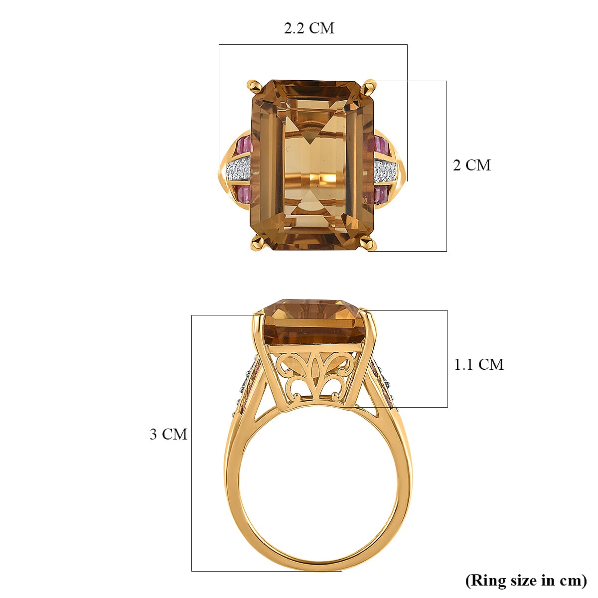 Collectors Edition Minas Gerais Citrine Emerald Cut 18X13mm, African Ruby and Natural Zircon Ring in 18K Yellow Gold Vermeil Plated Sterling Silver 16.54 Ct V32517965 6