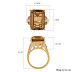 Collectors Edition Minas Gerais Citrine Emerald Cut 18X13mm, Ruby (FF) & Natural Zircon Ring in 18K Vermeil Yellow Gold Plated Sterling Silver 16.97 Ct, Silver Wt. 5.11 Gms.