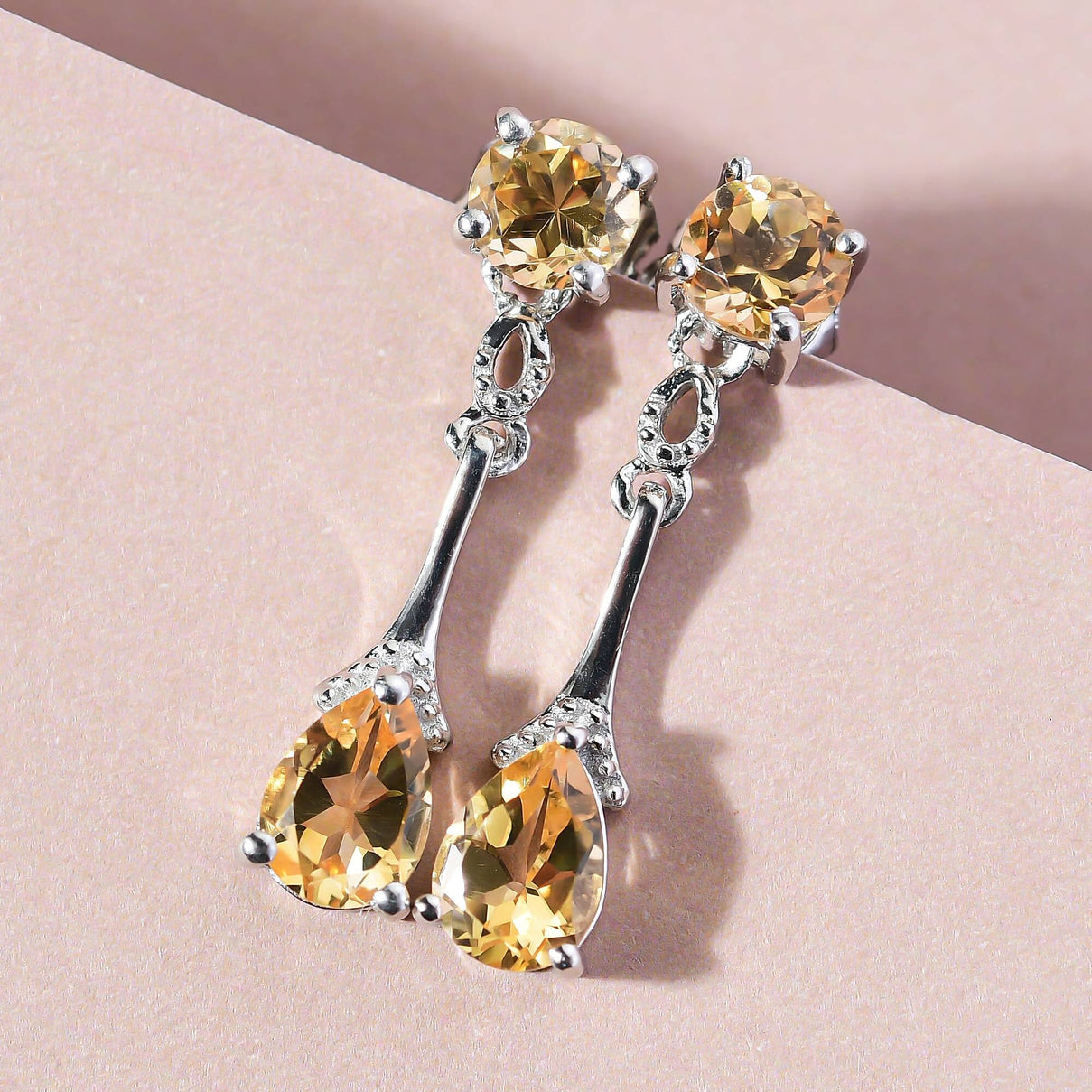 Citrine Linear Drop Dangle Earrings in Platinum Plated Sterling Silver 2.27 Ct. 7519468 2