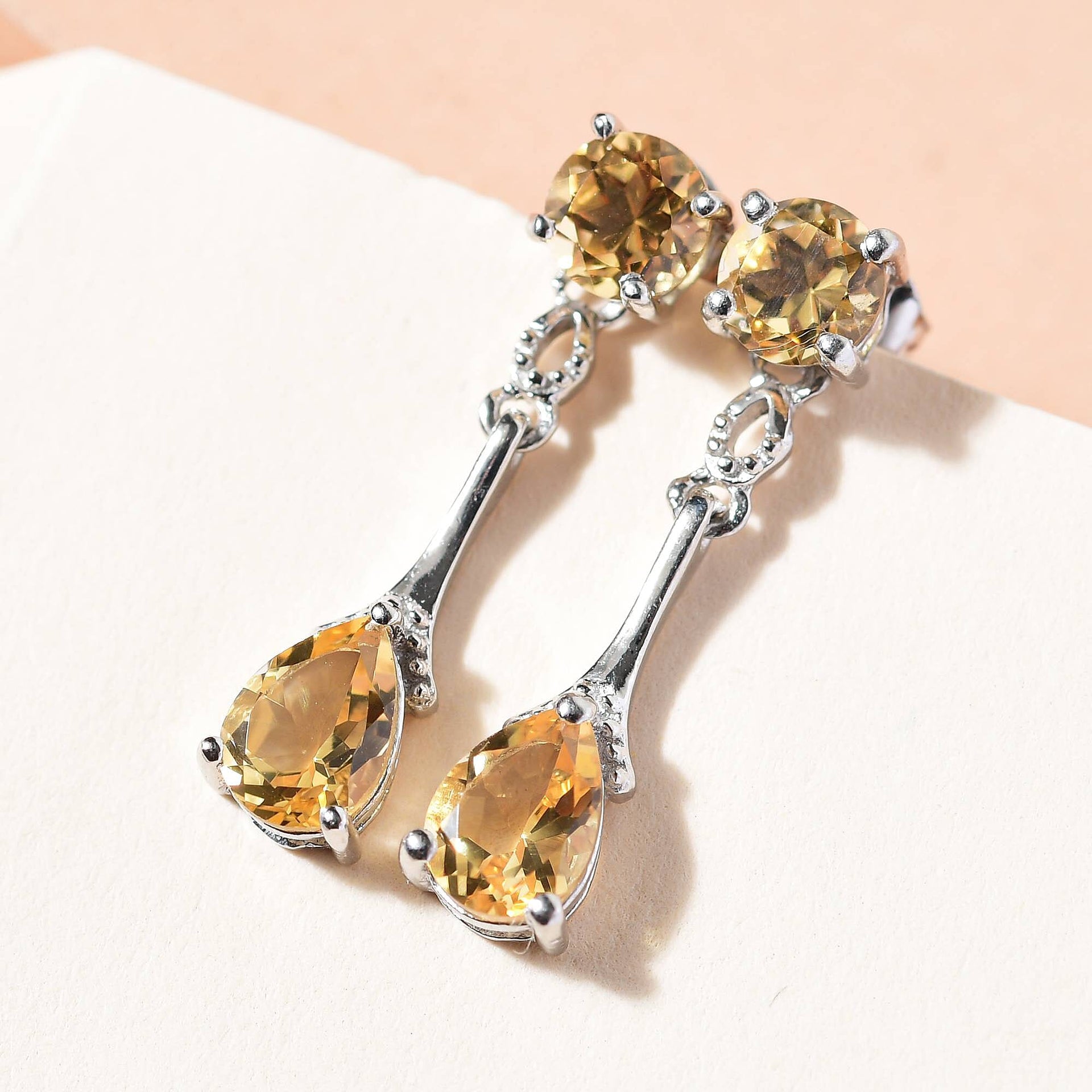 Citrine Linear Drop Dangle Earrings in Platinum Plated Sterling Silver 2.27 Ct. 7519468 3
