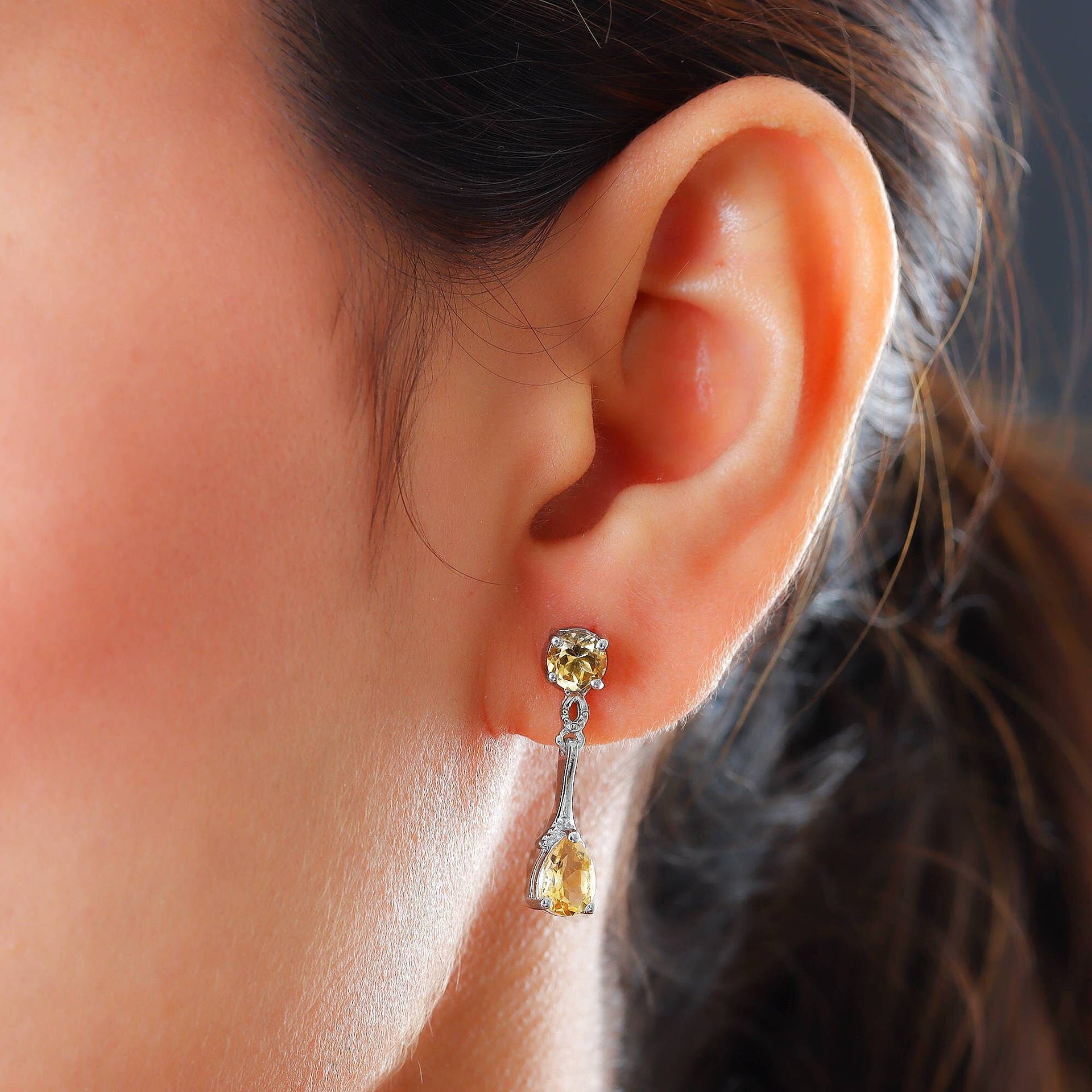 Citrine Linear Drop Dangle Earrings in Platinum Plated Sterling Silver 2.27 Ct. 7519468 4