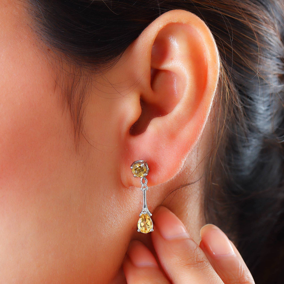 Citrine Linear Drop Dangle Earrings in Platinum Plated Sterling Silver 2.27 Ct. 7519468 5