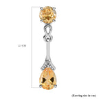 Citrine Dangling Earrings (With Push Back ) in Platinum Overlay Sterling Silver 2.09 Ct.
