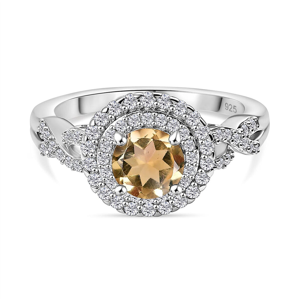 Citrine & Moissanite Ring in Rhodium Overlay Sterling Silver 1.38 Ct.