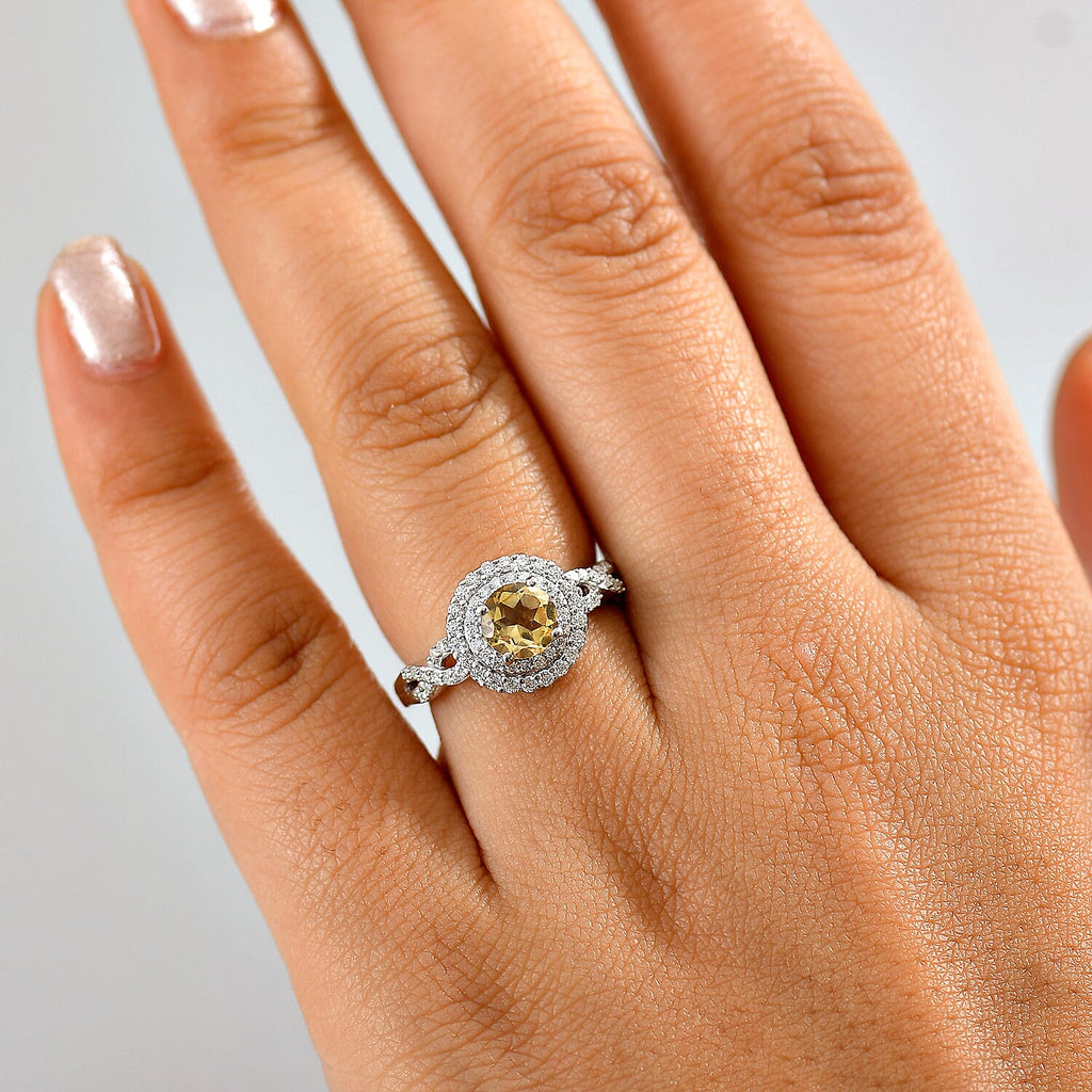 Citrine & Moissanite Ring in Rhodium Overlay Sterling Silver 1.38 Ct.