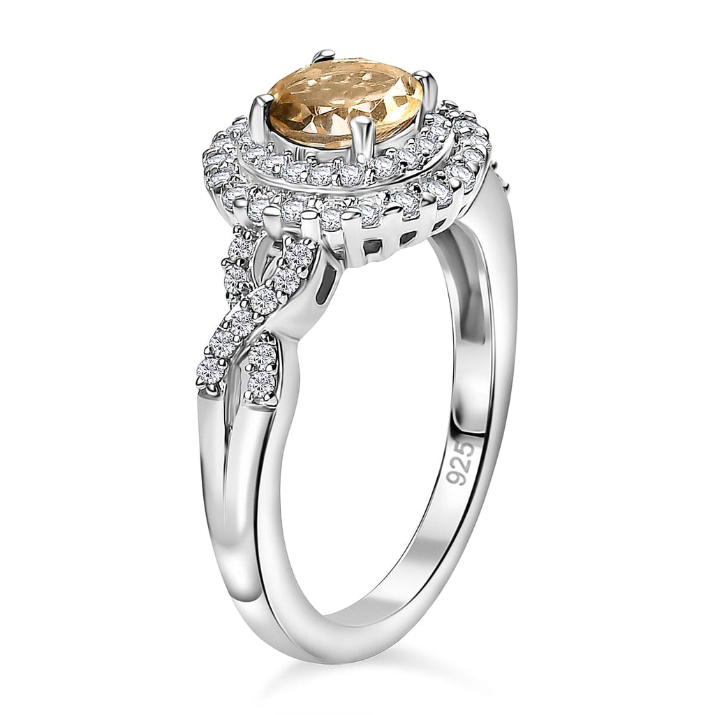 Citrine & Moissanite Ring in Rhodium Overlay Sterling Silver 1.38 Ct.