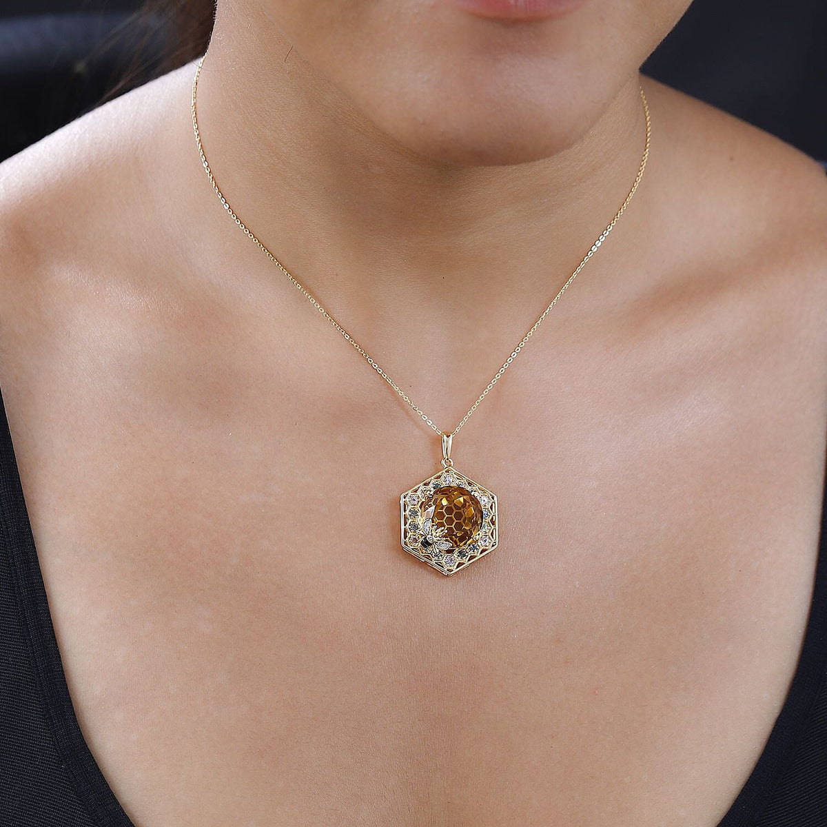 GP HoneyComb Collection - Citrine, Multi Sapphire and Natural Zircon Pendant with Chain (Size 20) in 18K Vermeil Yellow Gold Plated Sterling Silver 12.60 Ct, Silver Wt. 7.67 Gms 4207384 1
