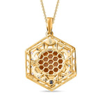GP HoneyComb Collection - Citrine, Multi Sapphire & Natural Zircon Pendant with Chain (Size 20) in 18K Vermeil YG Plated Sterling Silver 12.60 Ct, Silver Wt. 7.67 Gms
